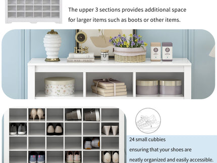 24 Shoe Cubby Console, Shoe Cabinet - White