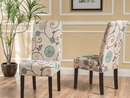 Contemporary Dining Chair Set With Rubberwood Legs - White / Blue