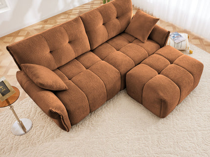 Sofa Set With Ottoman And Pillows, Textured, High Resilience Cushions