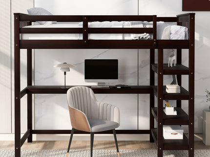 Loft Bed With Storage Shelves And Under Bed Desk