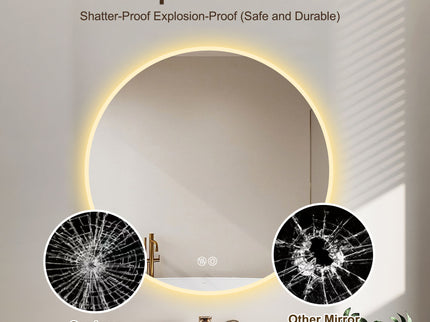 Round LED Bathroom Mirror With Adjustable Lights, Anti Fog & Dimmable For Home Decor - Silver