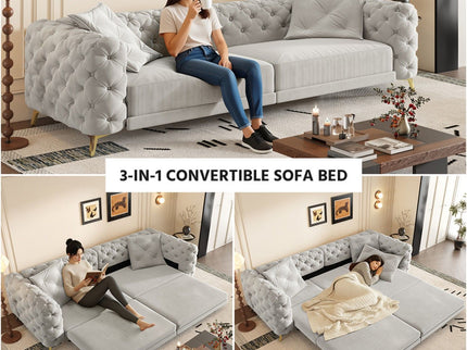 3 In 1 Convertible Sleeper, Deep Seat Pull Out Sofa Bed, Button Tufted