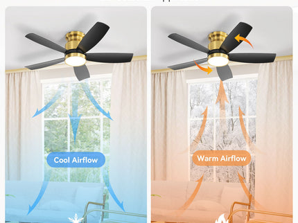 Flush Mount Ceiling Fan With LED Light 22W And Remote Control Blades / Body, DC Motor