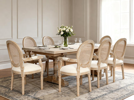 French Vintage Upholstered Fabric Dining Armchair (Set of 2) - Beige