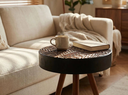 Round Coffee Table With Carved Top For Living Room