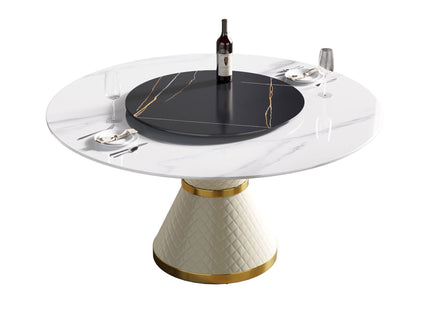 Modern Artificial Stone Round Carbon Steel Base Dining Table, Artificial Stone Turntable