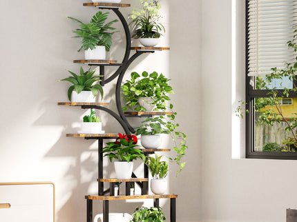 S - Shaped, 10 Tier Plant Stand With 5 Grow Lights - Deep Rustic Brown