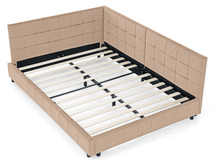 Mid-Century Storage Upholstered Tufted Bed Frame With Backrest And Armrests