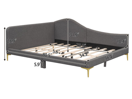 Upholstered Daybed With Headboard And Armrest, Support Legs