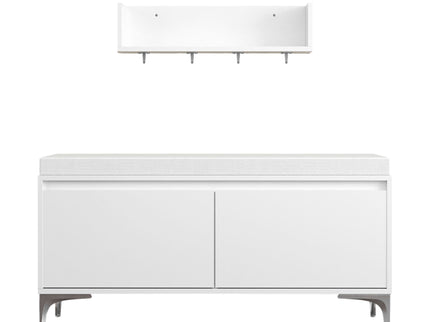 Wall Mounted Entryway Shelf With Hooks And Storage Bench Set - Off White