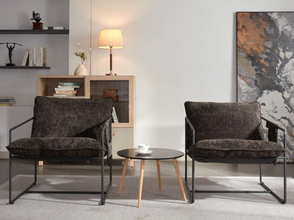 Upholstered Hanging Armchair With Arm Pocket Metal Frame (Set of 2), Crushed Foam Cushions And Skin-Friendly Braid For Living Room And Bedroom