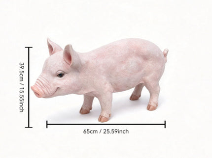 Cute Pig Garden Statue, Farm Pig Figurine Lawn Ornament, Weatherproof Outdoor Sculpture Decor - Baby Pink