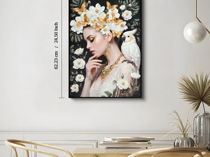 Beauty Posters Beauty Lady Wall Art And Floral Canvas Artwork For Living Room - Ivory / Gold