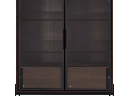 Modern Minimalist Style LED Curio Cabinet With Tempered Glass Door, Metal Legs