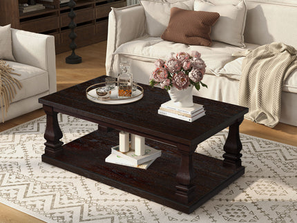 Rectangular Coffee Table With Open Storage Shelf For Living Room - Espresso