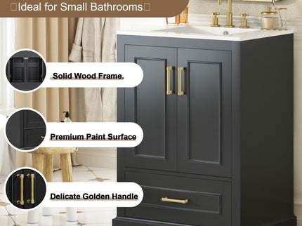 Bathroom Vanity With Sink, 1 Divided Drawer And 2 Soft Close Doors With Double Shelf