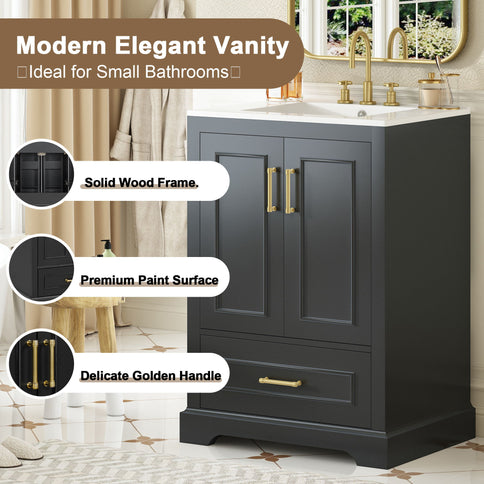 Bathroom Vanity With Sink, 1 Divided Drawer And 2 Soft Close Doors With Double Shelf