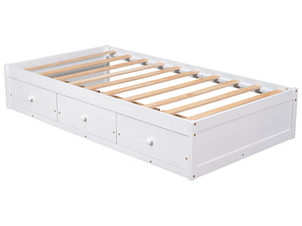 Twin Size Platform Storage Bed With 3 Drawers - White