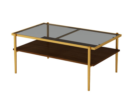 Rectangle Coffee Table With Tempered Glass Top And Legs, Modern Table For Living Room