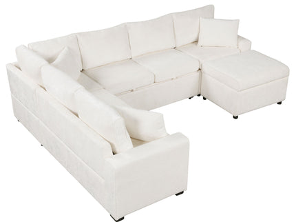 Sectional Sofa Pull-Out Sofa Bed Sleeper With A Storage Ottoman, Three Pillows And Charging Devices For Living Room