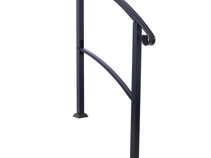 Handrails For Outdoor Steps, Fit 1 Or 3 Steps Outdoor Stair Railing, Flexible Front Porch Hand Rail, Transitional Handrails For Concrete Steps Or Wooden Stairs - Black