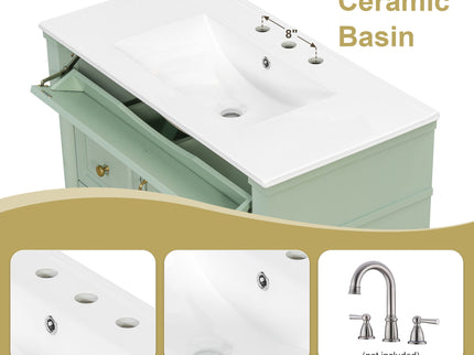 Freestanding Bathroom Vanity With Sink, Adjustable Shelf, Flip Drawer