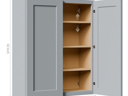 Shaker Wall Cabinet With Soft Close Hinges, Adjustable Shelves, Double Door