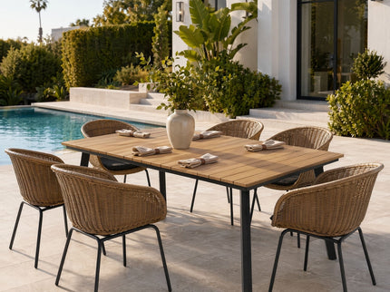 7 Piece Outdoor Patio Dining Set For 6, Conversation Set With Table & 6 Armchairs - Purple Pink Flower / Yellow