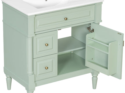 Modern Bathroom Vanity With Sink, Freestanding Cabinet With Flip Drawer & Adjustable Shelf
