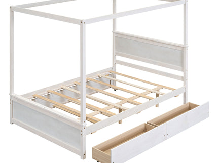 Canopy Platform Bed With Drawers, Support Slats, No Box Spring Needed