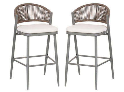 Outdoor Bar Height Metal Frame Counter Stools With Scallop Shaped Backrest & Water Resistant Cushions