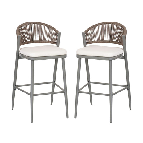 Outdoor Bar Height Metal Frame Counter Stools With Scallop Shaped Backrest & Water Resistant Cushions