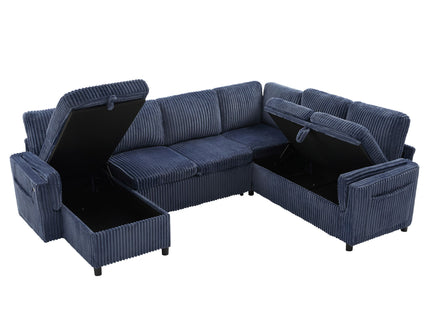 Convertible U-Shaped Sectional Sofa Bed With USB Ports And Storage