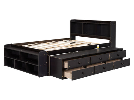Bed With Bookcase Headboard, Under Bed Storage Drawers And Bed End Storage Case