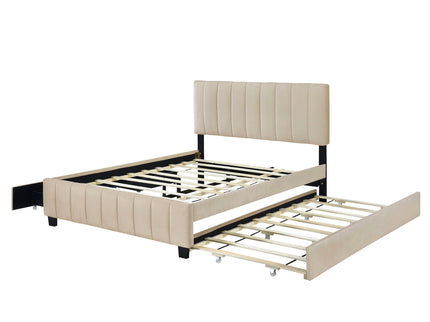 Platform UpholsteredBed With 2 Drawers And Twin Long Trundle