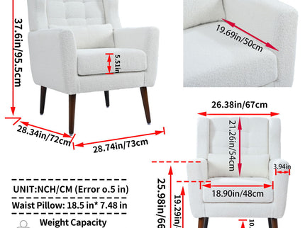 Modern Accent Chair, Arm Chairs For Living Room, Upholstered Mordern Armchair, Comfy Soft Padded Lounge Chair In Small Space, Bedroom, With Pillow, Solid Wood Leg