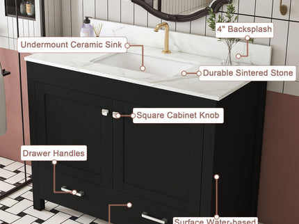 Bathroom Vanity Set, Fluted Cabinet, Soft Close Doors & Drawers - Black