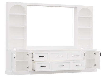 Arched Entertainment Center Wall Unit With 6 Drawers, Large TV Stand With Bookshelves