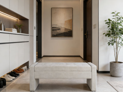 Upholstered Storage Bench With Tufted Seat, Ottoman For Living Room - White