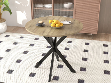 Round Dining Table For 2 - 4 People, Compact Kitchen Or Dining Room - Rustic Brown