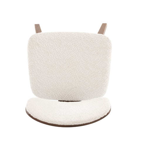 Modern Boucle Fabric Upholstered Side Chair, Bentwood Frame - White / Walnut