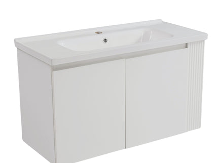 Wall Mounted Bathroom Vanity With Sink, 2 Open Shelves - White