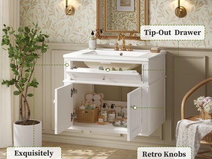 Wall Mounted Bathroom Vanity With Tip Out Drawer And Open Back Design