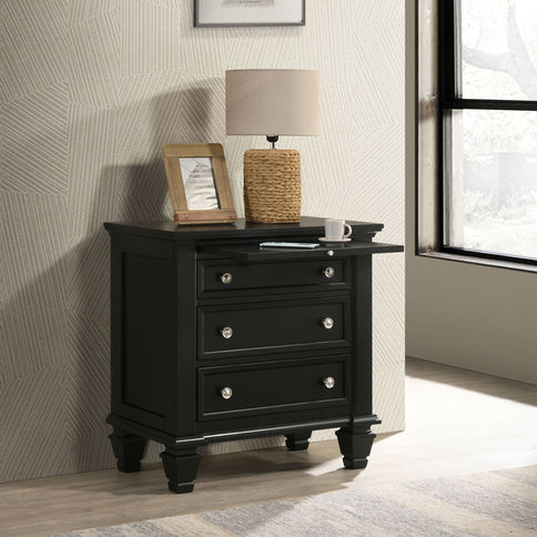 3 Drawer Nightstand With Pull Out Tray - Black