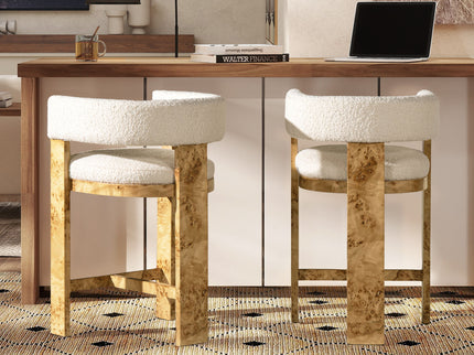 Vavona - Burl Upholstered Barrel Back Counter Height Bar Stool - Polar Off White
