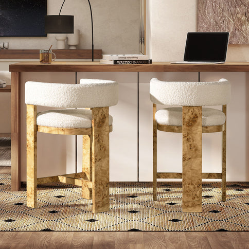 Vavona - Burl Upholstered Barrel Back Counter Height Bar Stool - Polar Off White