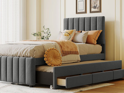 Upholstered Design Platform Bed With Trundle