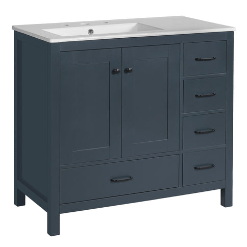 Bathroom Vanity With Sink Combo, 2 Soft Close Doors And 5 Drawers