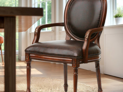 Benard - Oval Back Chair With Floral Carvings - Brown