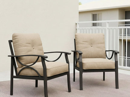 All-Weather Armchairs With Cushions, Modern Sculptural Design (Set of 2)